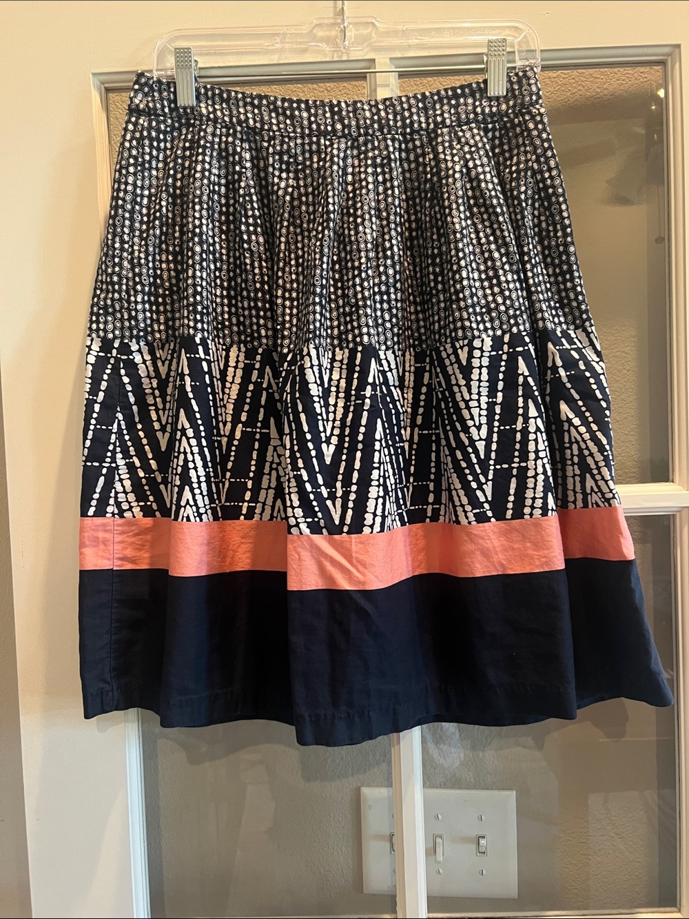 🎯 2/$5 George Navy and Coral Panel A-Line Skirt with White Pattern Size 4